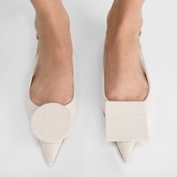 JACQUEMUS | Les Slingbacks Duelo P in Light Greige Linen Flats 38 / US 7 - Picture 2 of 16